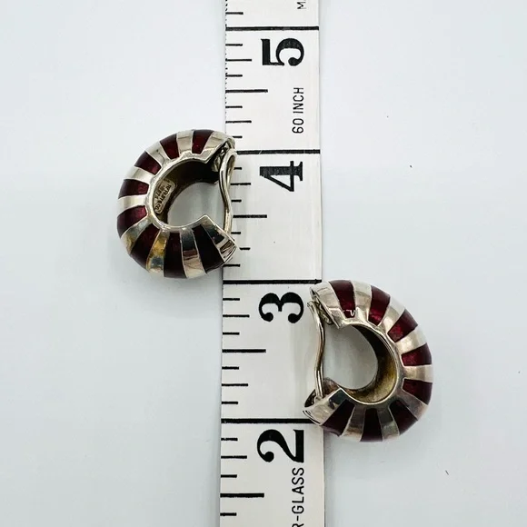 Tiffany & Co. Sterling Silver Red Enamel Shrimp Shell Clip Earrings. - Picture 5 of 8